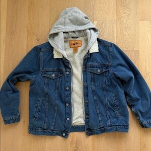 Blue Denim Jacket with Gray Hood